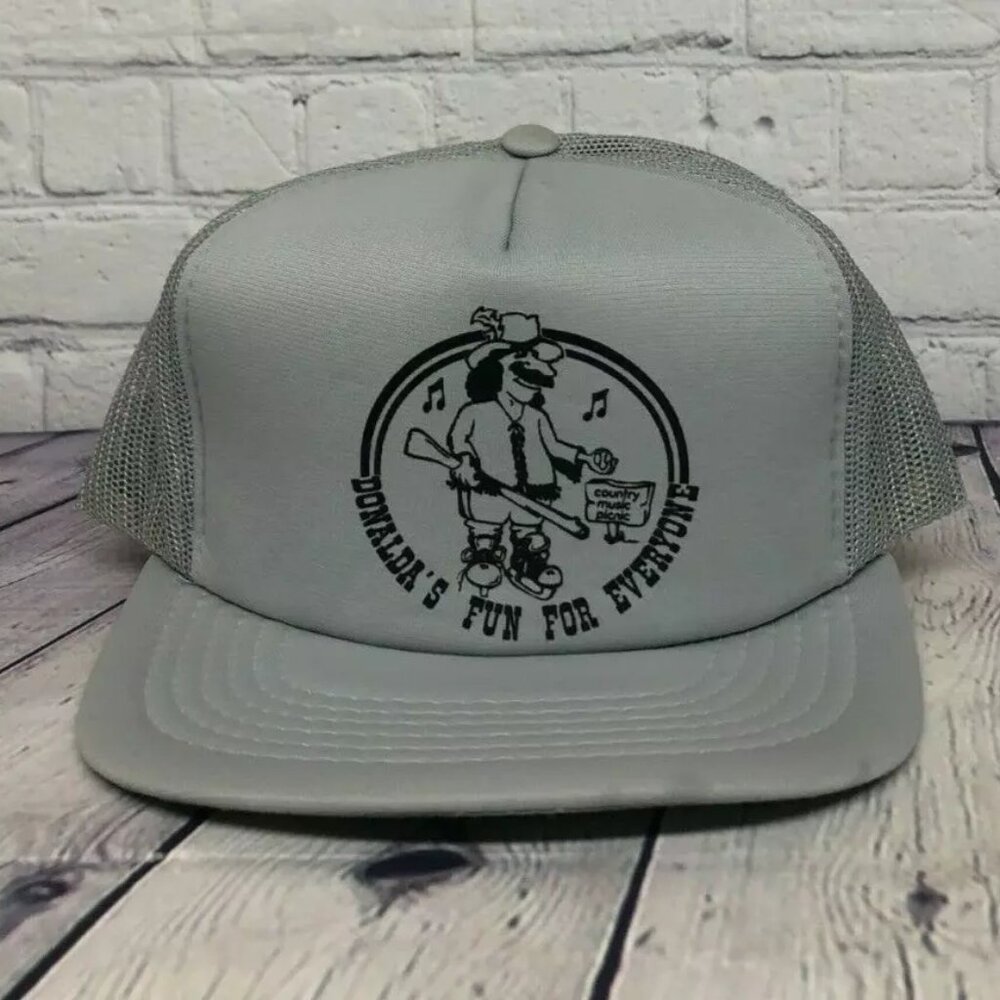 Vintage Hat Cap Snapback Gray DONALDA'S Fun for Everyone Picnic Trucker Mesh